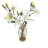 Huitich artificial rose flowers in a clear vase featuring assorted color faux roses with white blooms and green buds